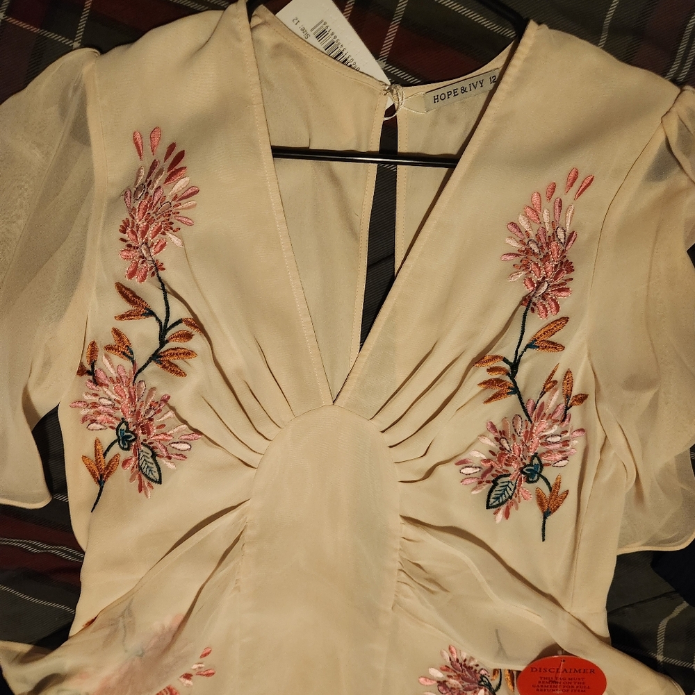 Hope And Ivy Blush Embroidered Dress. Uk Size 12. Us Size 8 - Picture 2 of 4